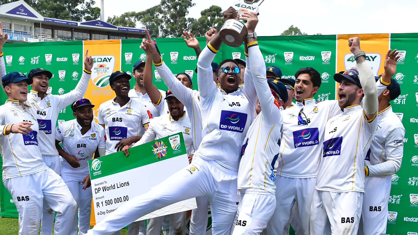 Lions cricket team celebrating 4Day tournament victory