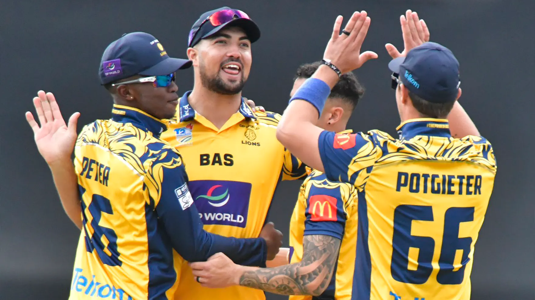 Lions cricket celebrating a wicket