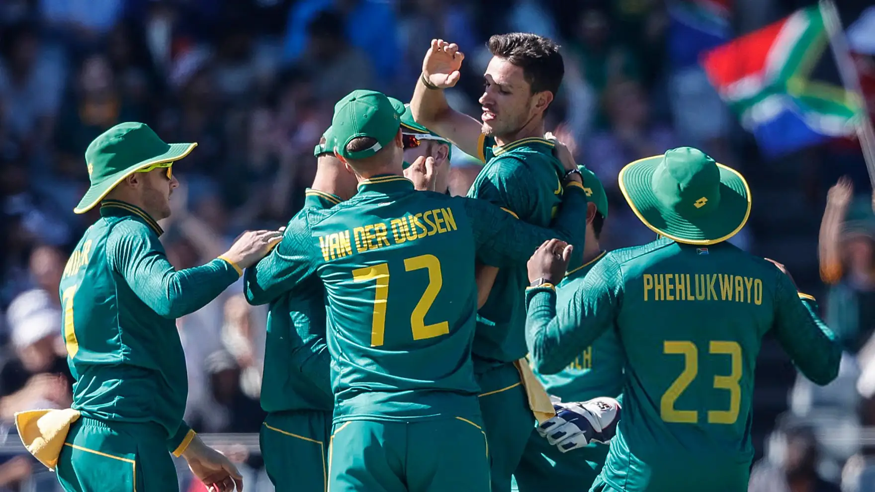 Proteas team celebrate a wicket