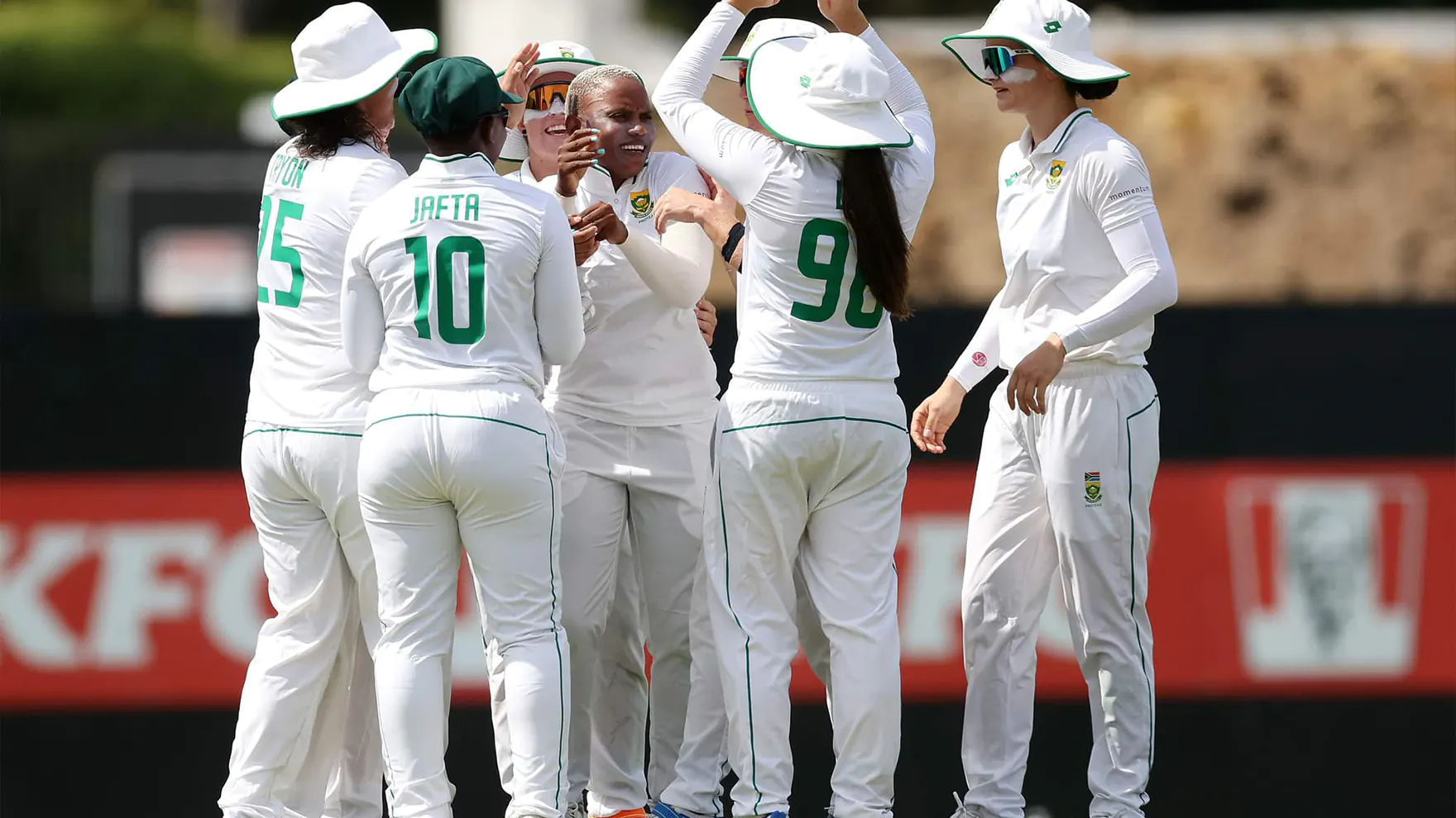 Proteas women Test team celebrate a wicket