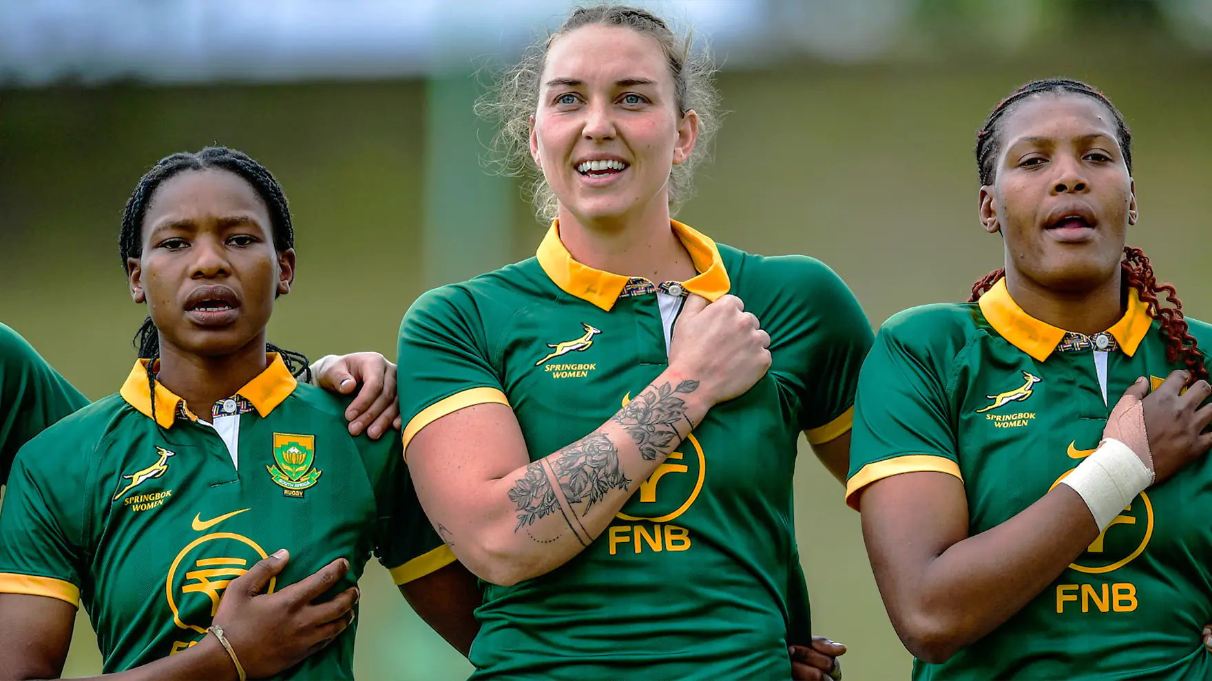 Springbok Women team singing the South African National Anthem