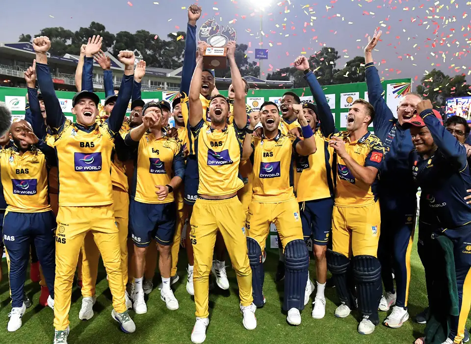 Lions cricket celebrating a T20 tournament victory